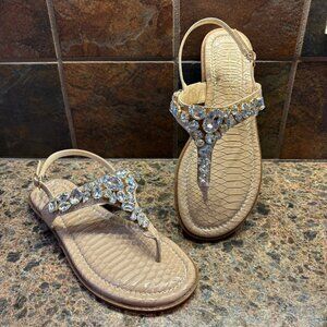 New Jessica Simpson JP-Freina Bling Sandal 7M/37.5 Tan with Gold/Clear Accents
